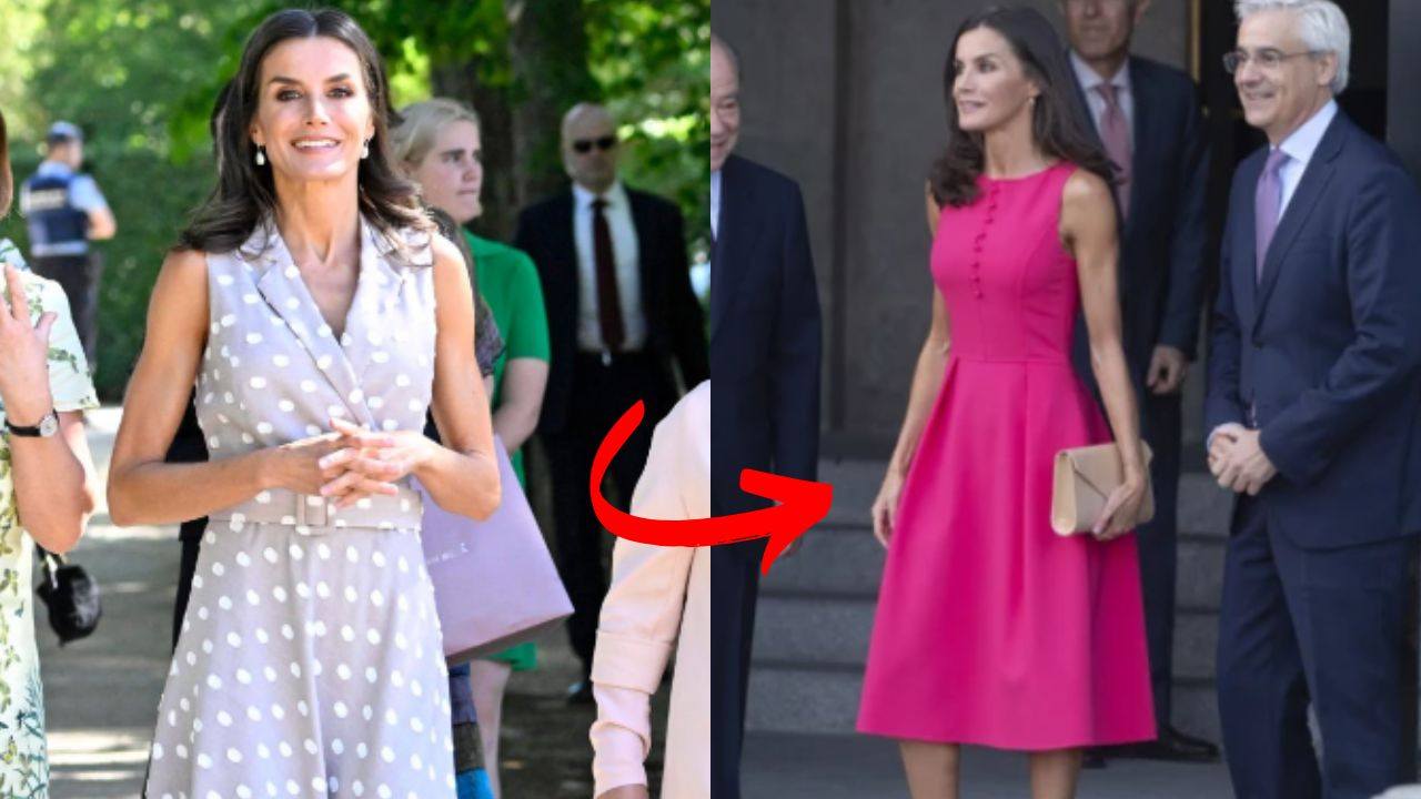 letizia ortiz regina di spagna abito fucsia look outfit trend