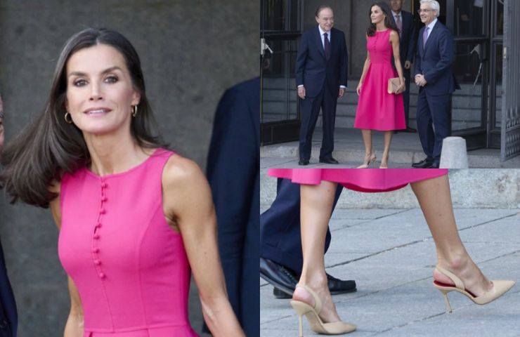 letizia ortiz regina di spagna abito fucsia vertice NATO