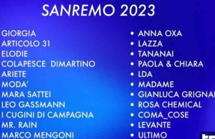 Saanremo 2023 nomi