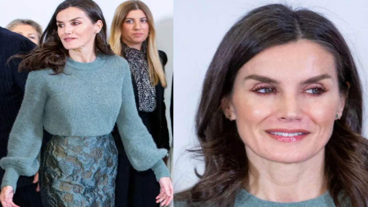 Letizia di Spagna look glamour gonna broccato