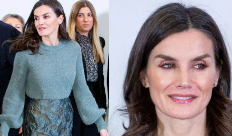 Letizia di Spagna look glamour gonna broccato